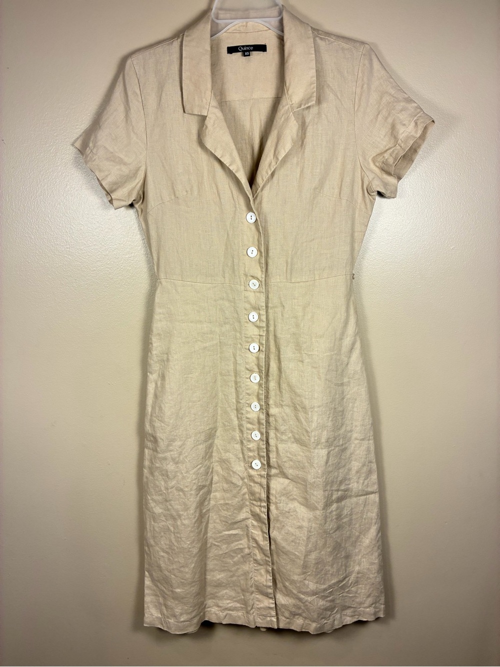 Quince 100% Organic Linen Button Front Midi Shirt Dress